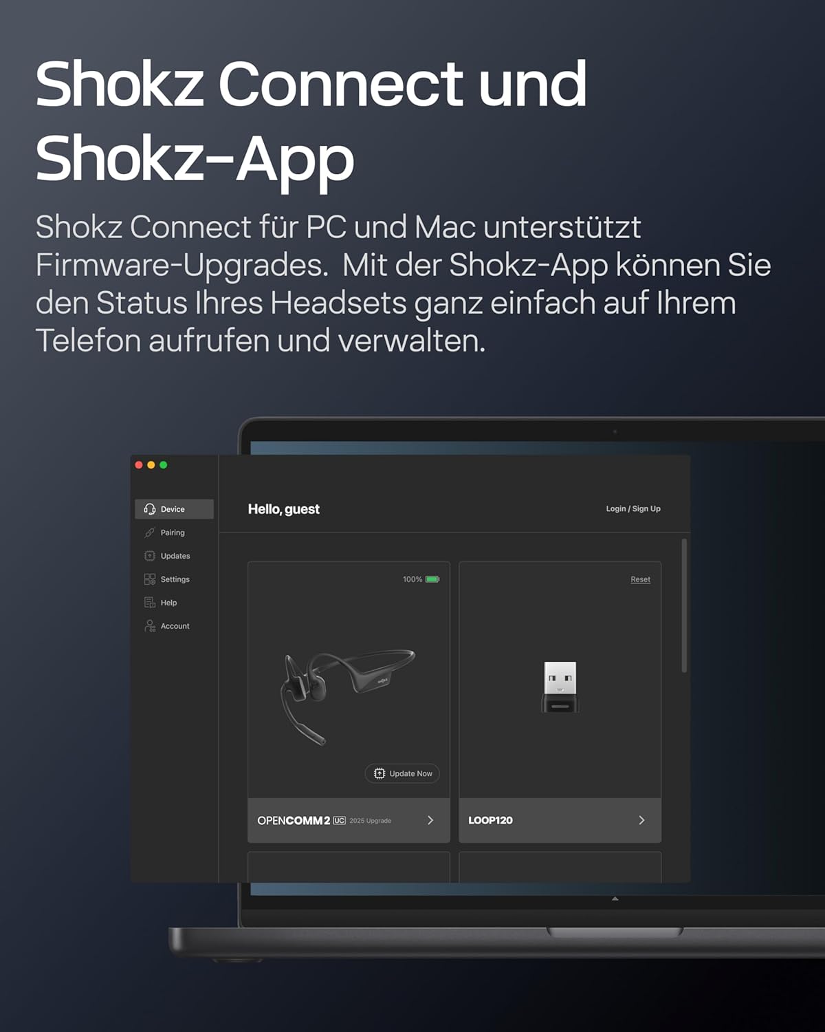 OpenComm2 UC Knochenschall-Headset, USB-A-Adapter (USB-C Laden)