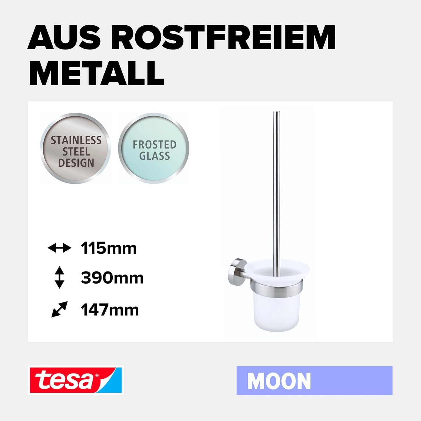 Moon WC-Bürstengarnitur inkl. Klebelösung ohne Bohren, Toilettenbürstenhalter