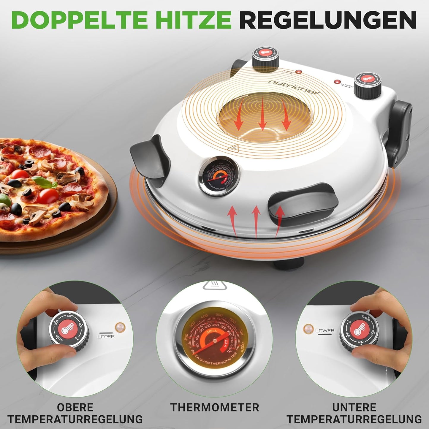 Pizzaofen mit Pizzastein, White