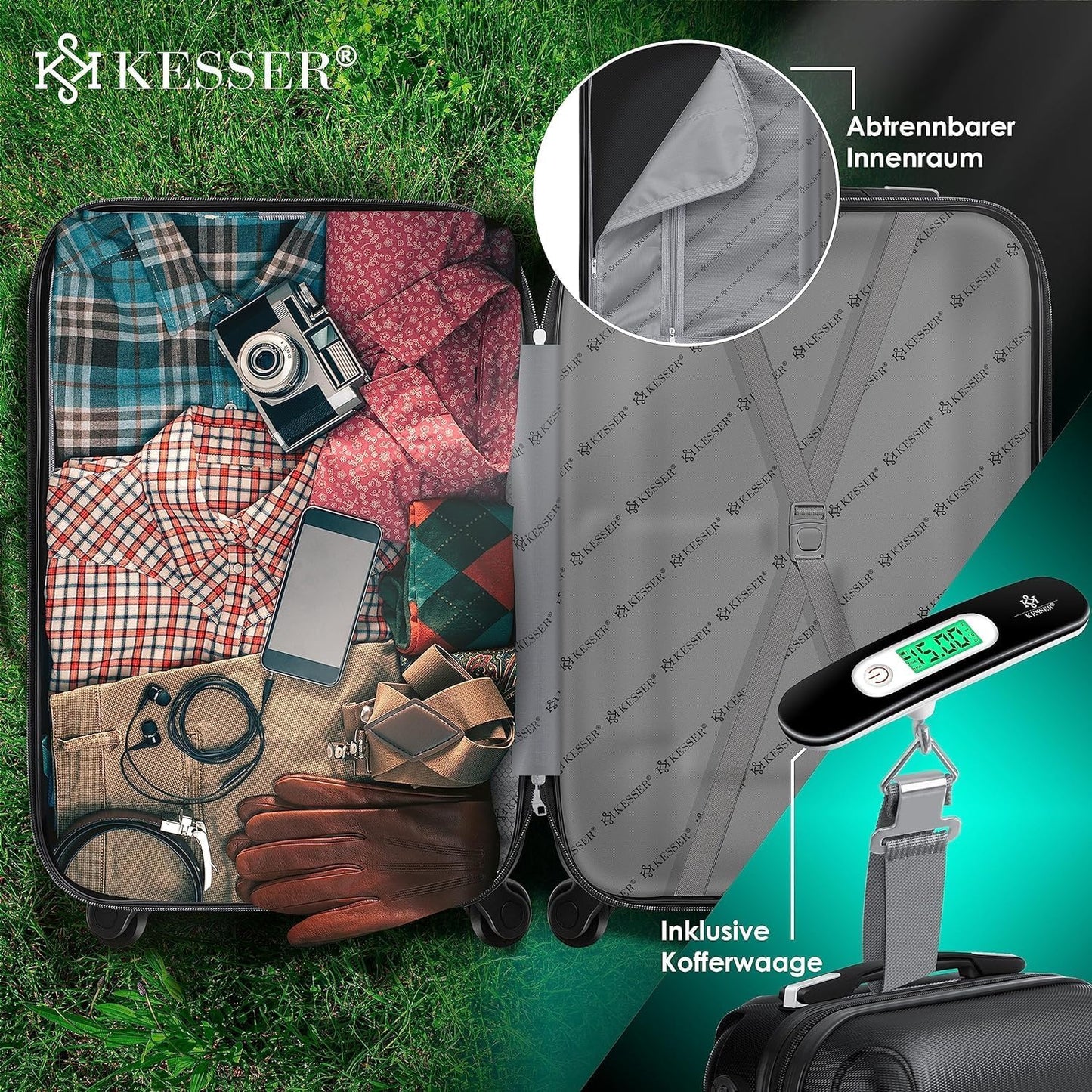 Reisekoffer mit Zahlenschloss und Kofferwaage, Schwarz / 75cm – 120L
