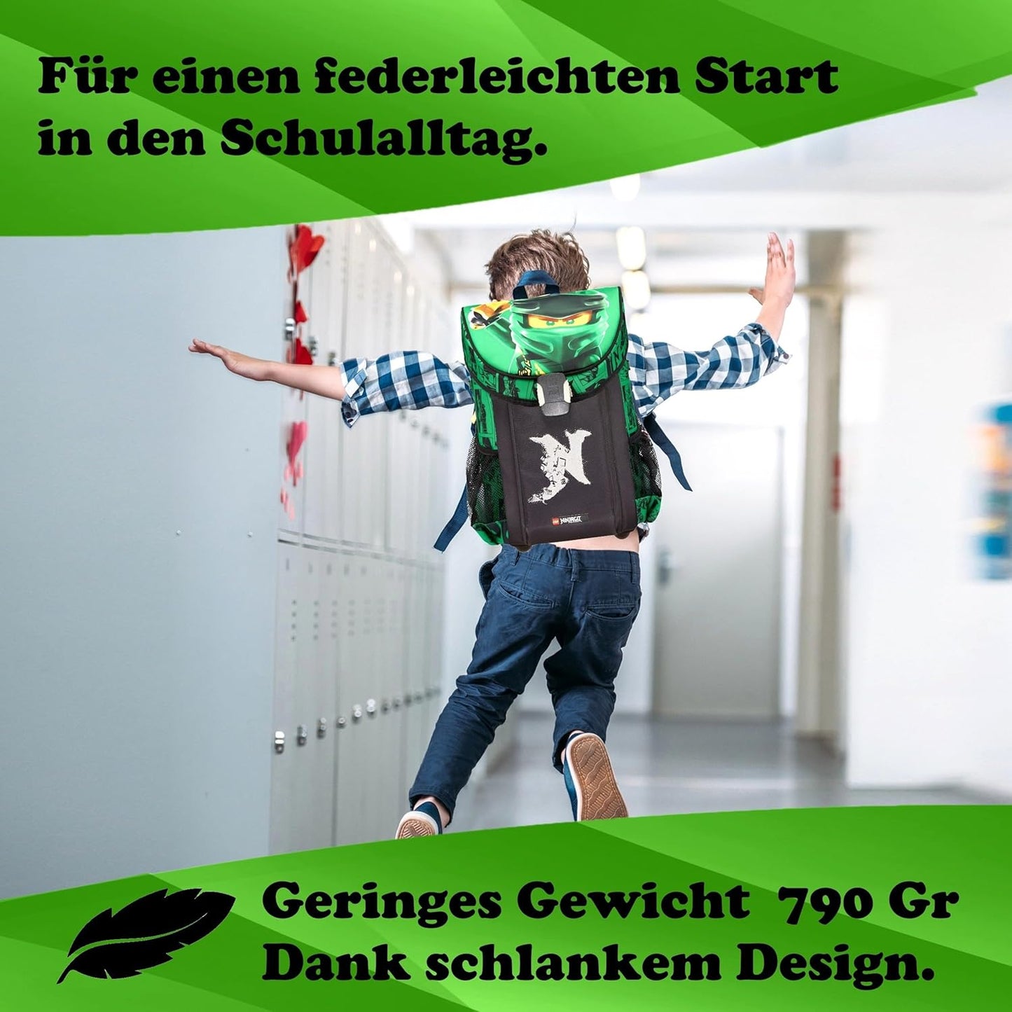 9-teiliges Schulranzen-Set Ninjago, Grün, 9-teiliges Set mit Sporttasche