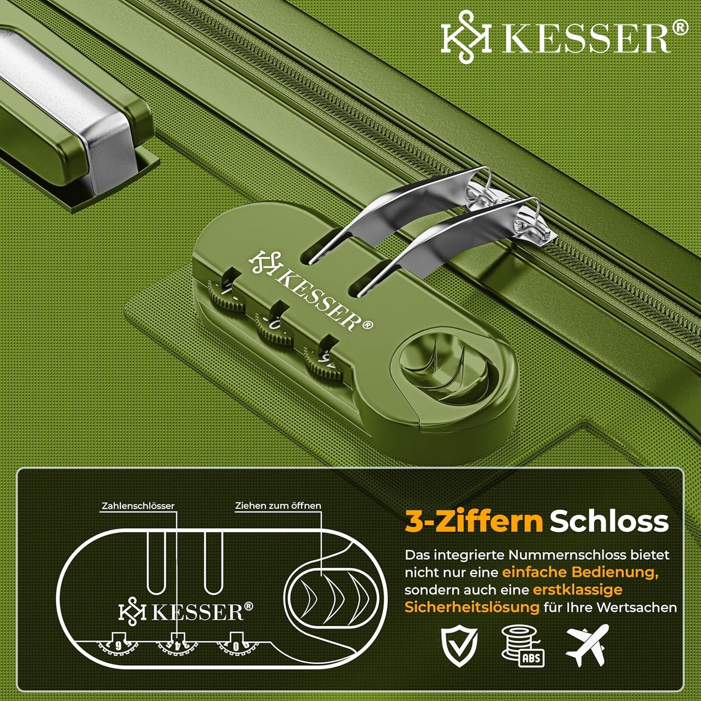 Hartschalenkoffer-Set, Khaki - 3er Set