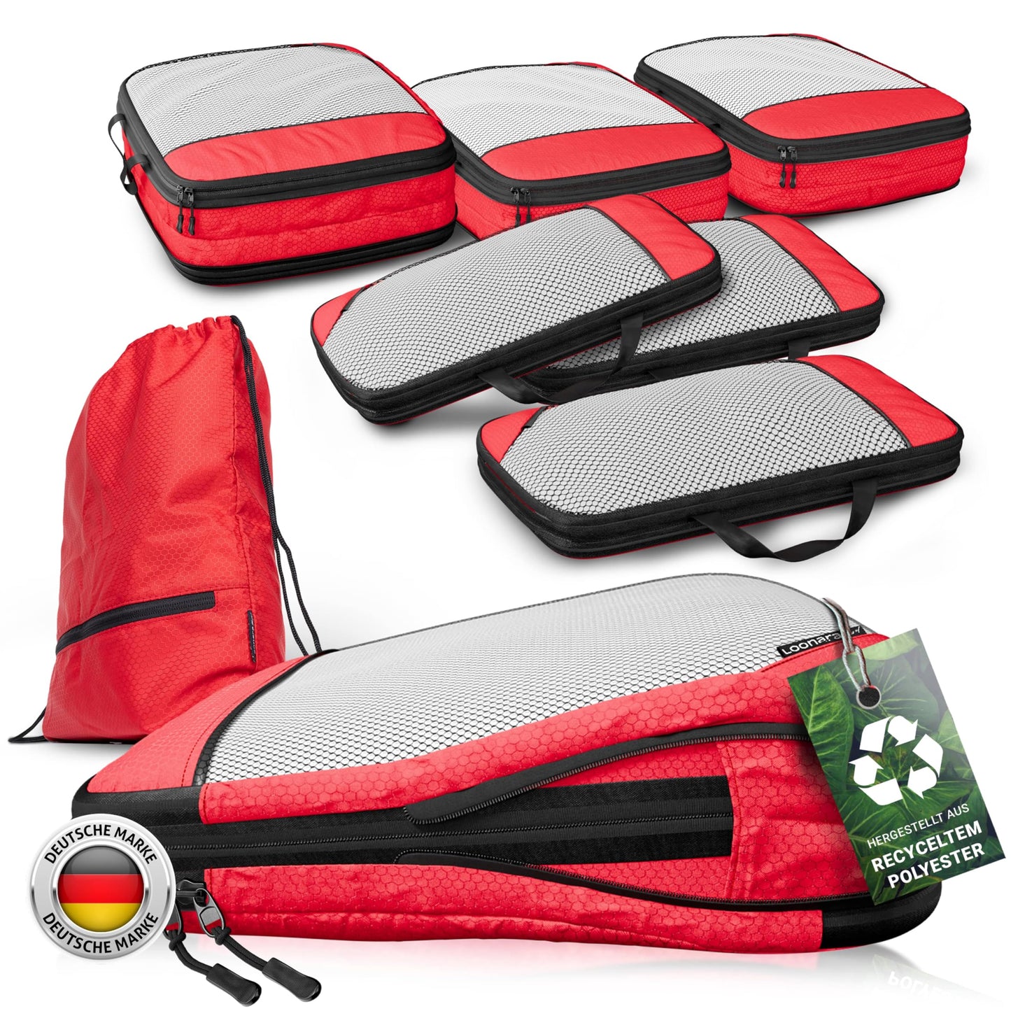 7-teiliges Packwürfel-Set, Sunset Blaze - Rot 7-teilig