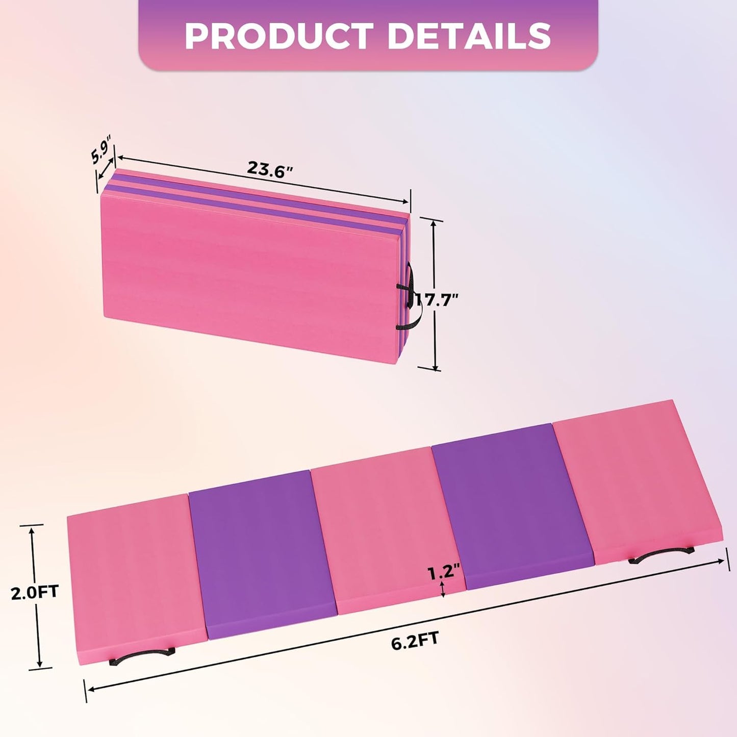 Klappbare Turnmatte mit Tragegurt (185x78x3.2 cm), Pink&Purple 185*78*3.2 cm
