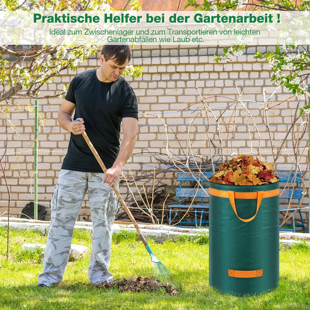 3er-Set Gartenabfallsäcke mit Deckel und Griffen, 272L Gartensack mit Deckel