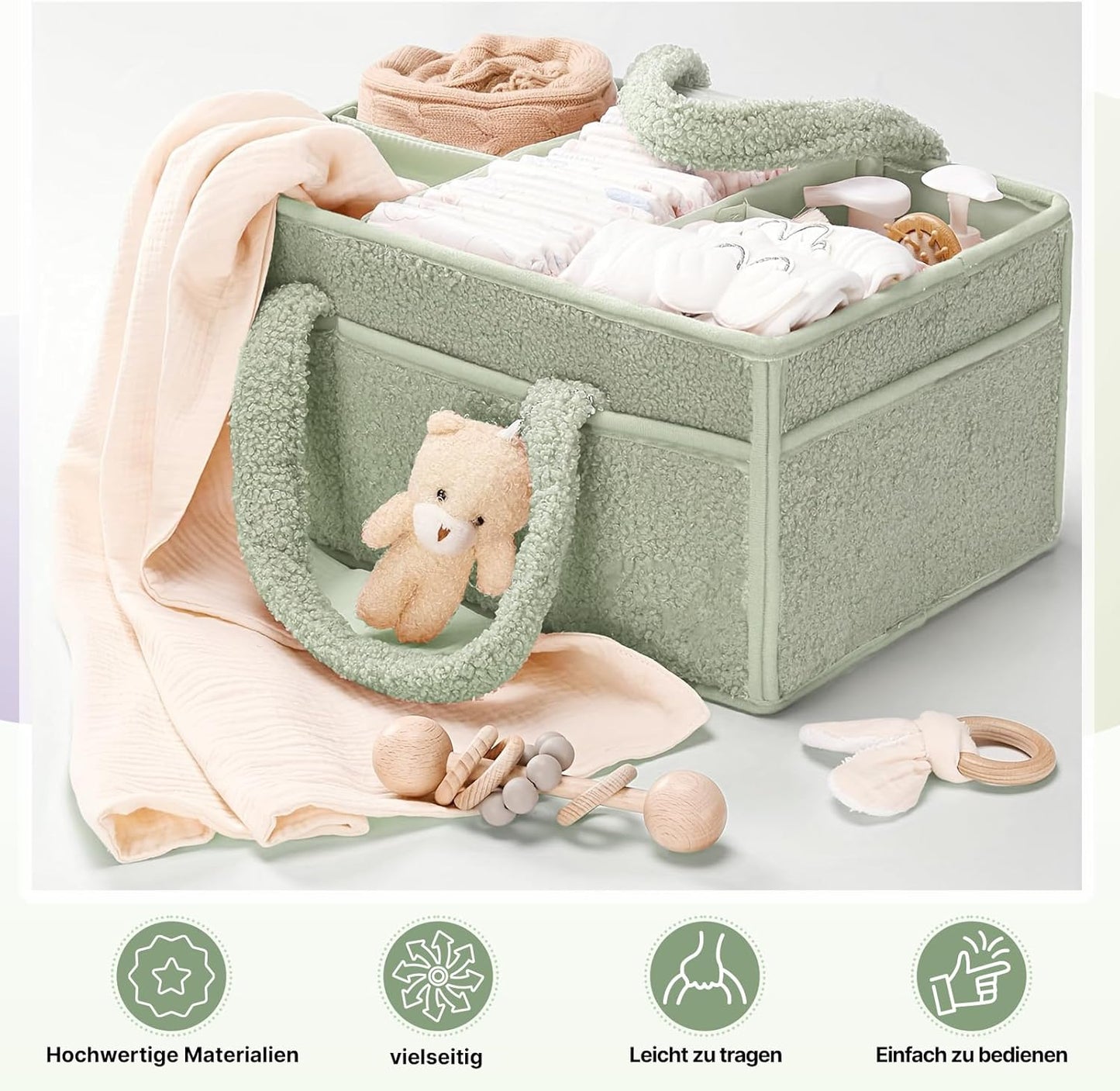Baby-Windel-Caddy Organizer für Wickeltisch, Grün