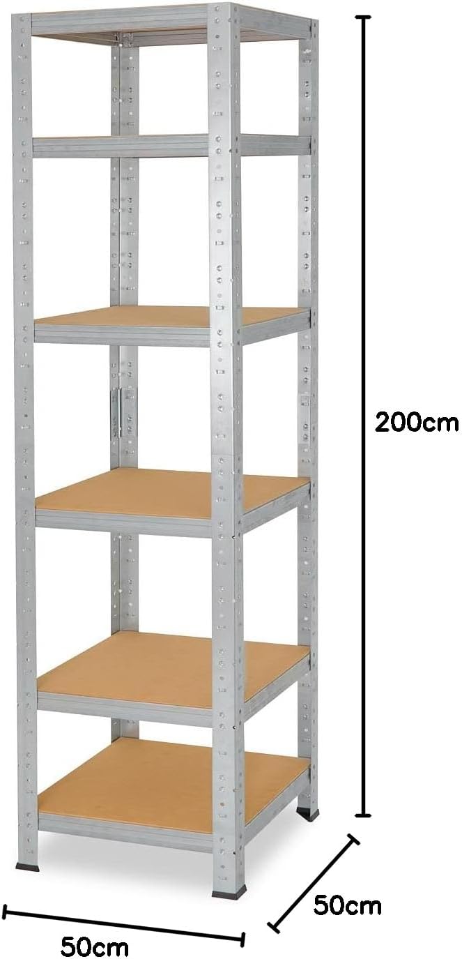 Schwerlastregal Metall mit 6 Böden (200x50x50 cm), H: 200cm / B: 50cm / T: 50cm