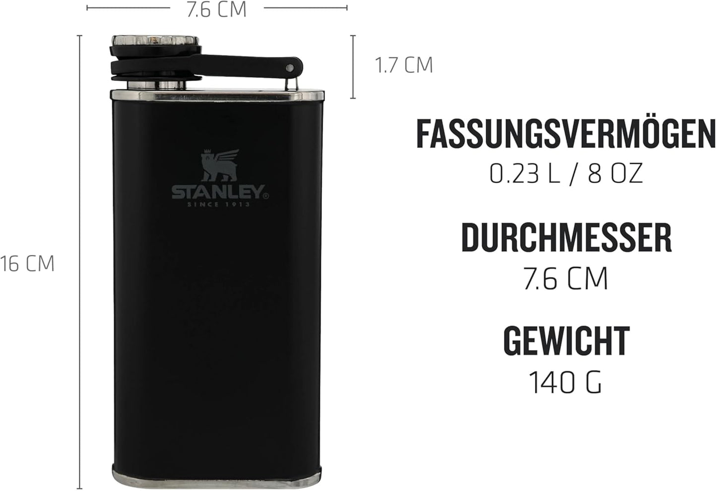 Klassischer Flachmann mit weiter Öffnung, Matte Black