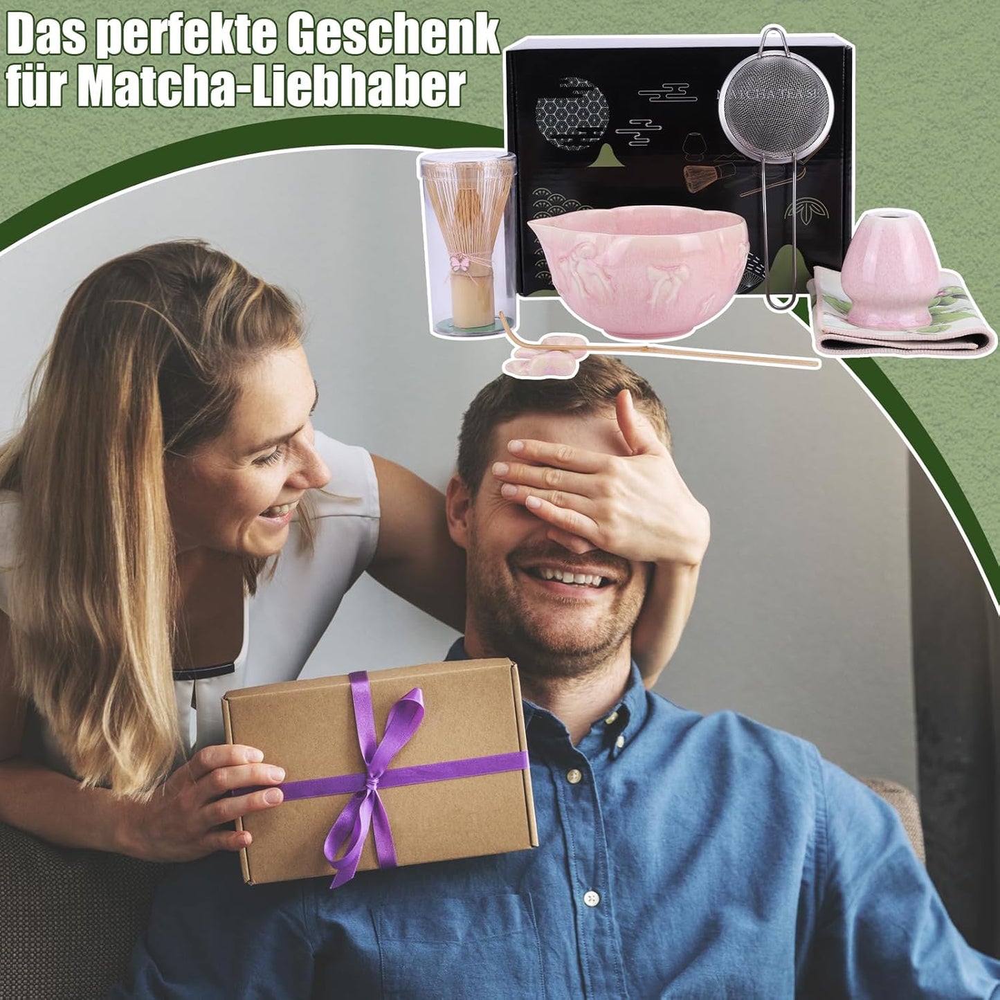 7-teiliges Matcha Tee-Set mit Bambusbesen
