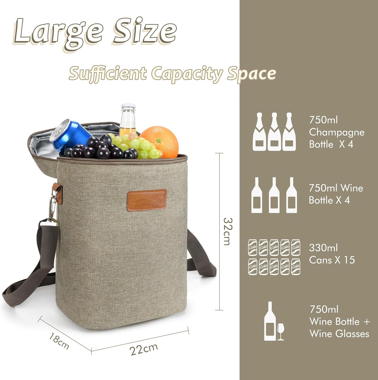 Isolierte Weinkühltasche für 4 Flaschen, Kühlschrank für 4 Flaschen - Grau