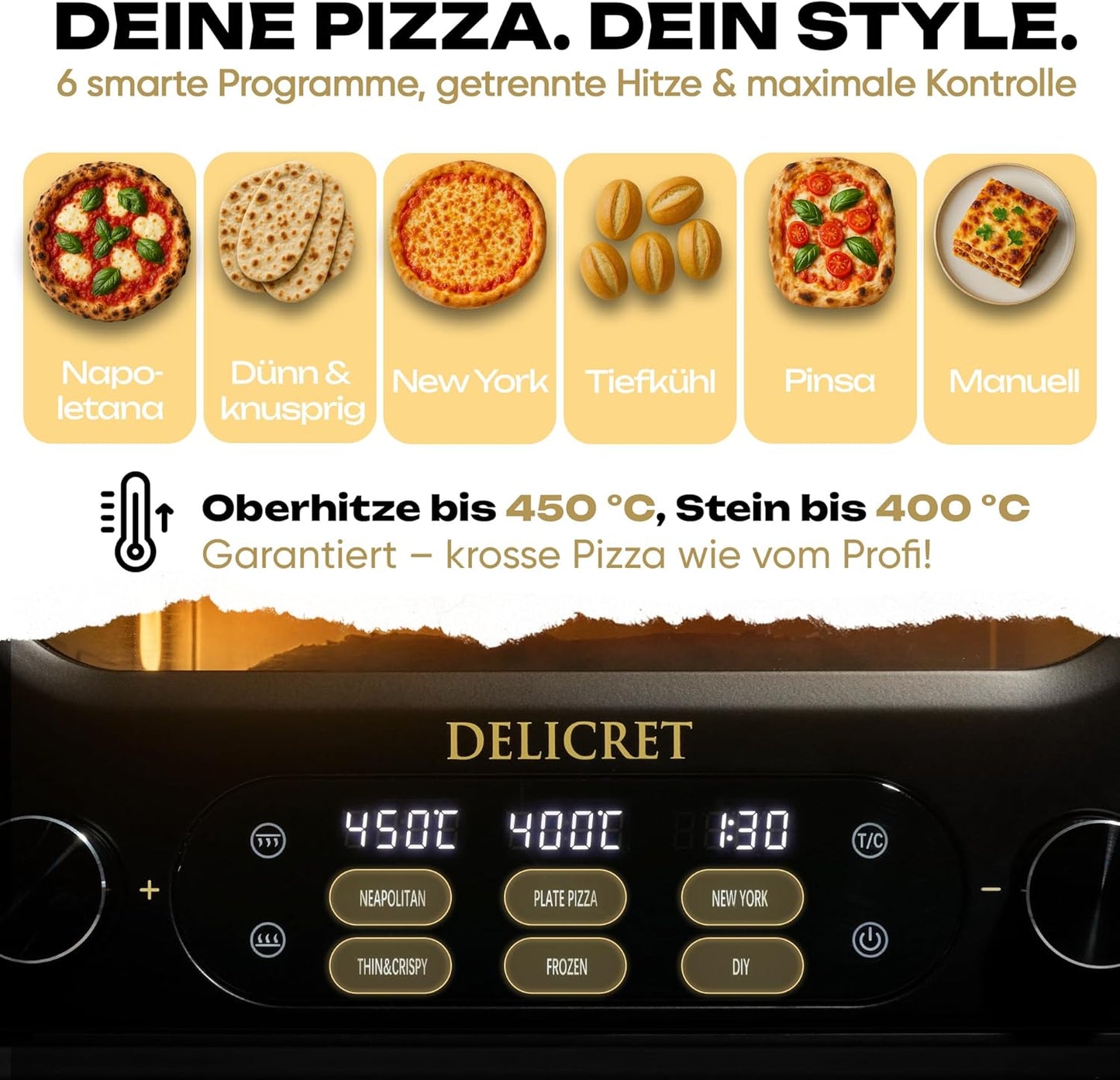 Elektrischer Pizzaofen bis 450℃, 1700W