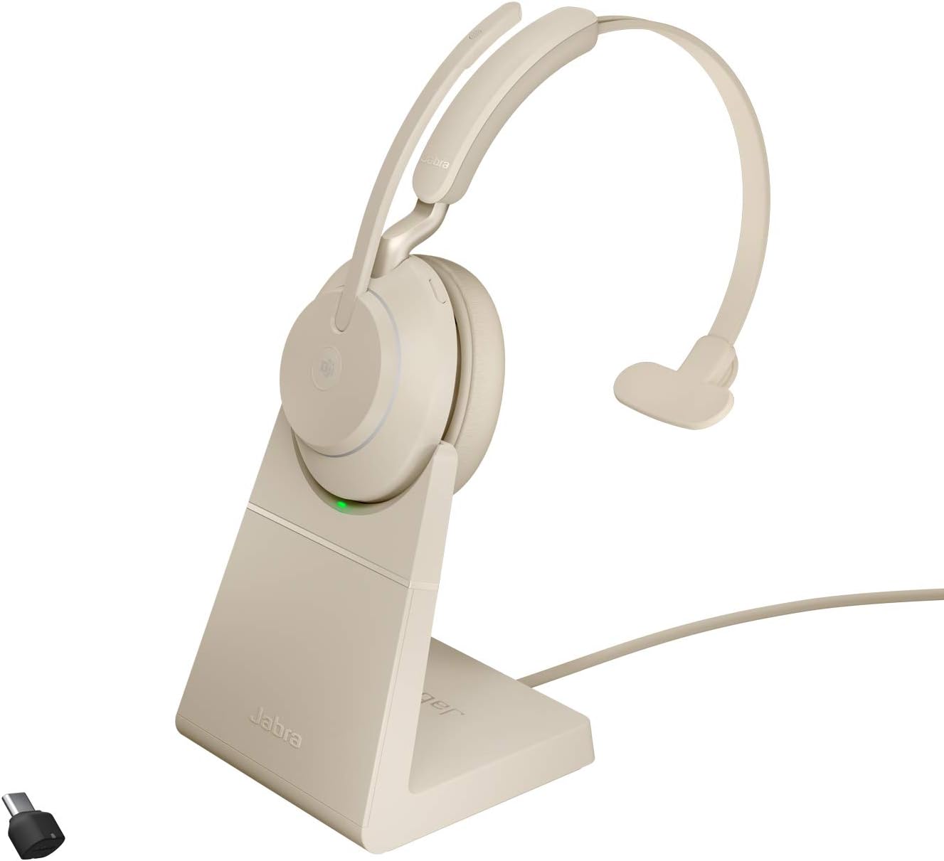 Evolve2 65 Wireless PC Headset mit Ladestation, Beige Mono Dongle USB-C+Support Optimiert für Microsoft Teams