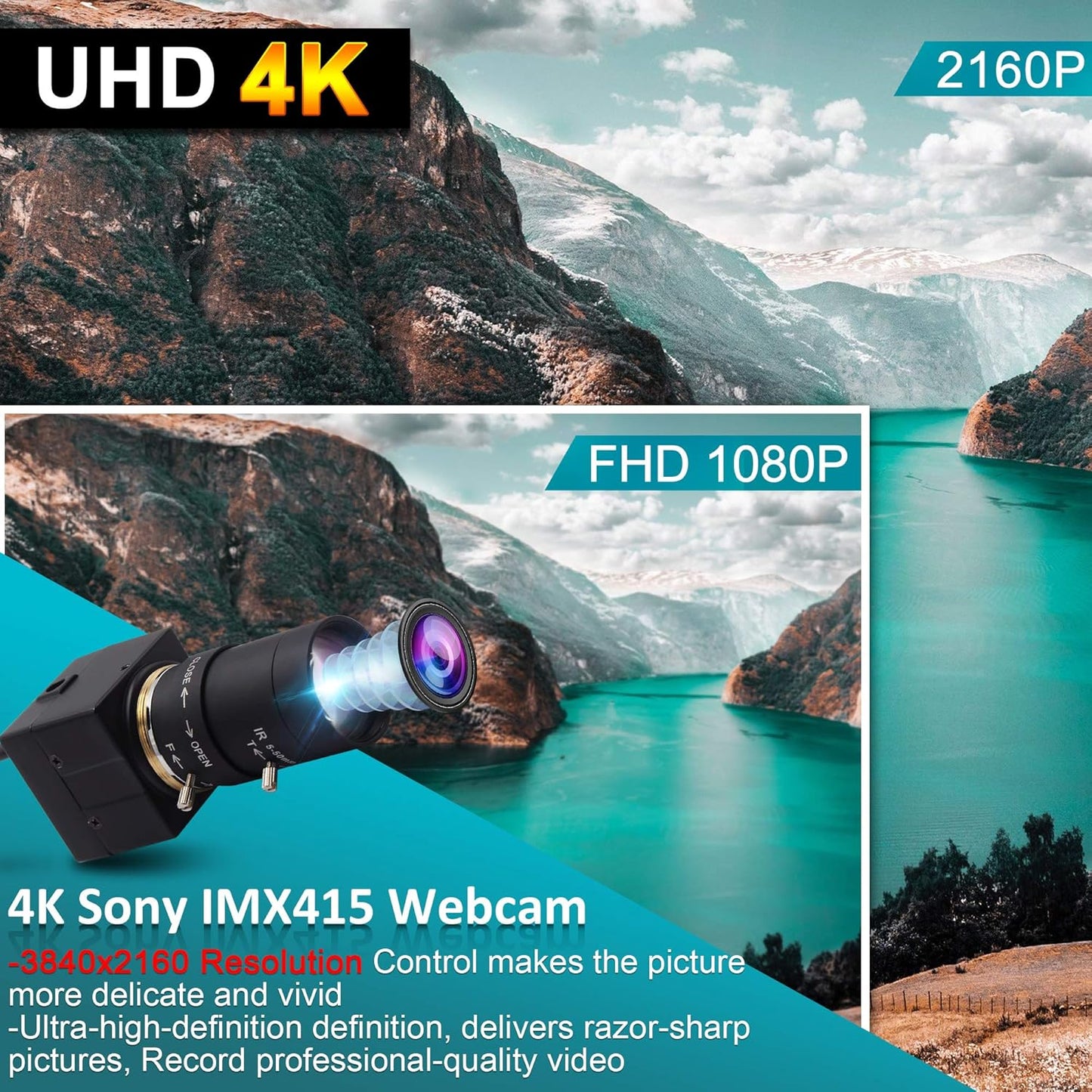 4K UHD Webcam mit manuellem Zoomobjektiv (5-50mm), 4K 2160P Webcam