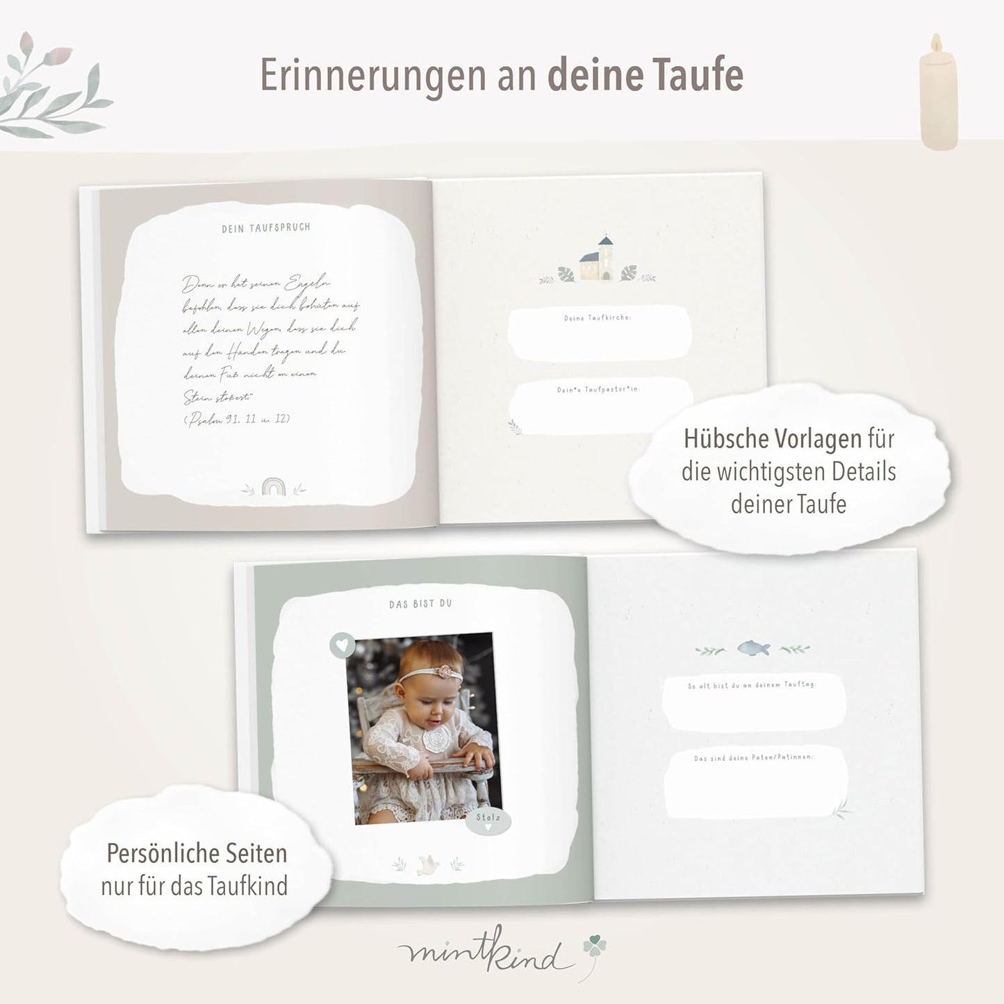 Taufalbum mit Stickerset, Rosa mit Stickerset