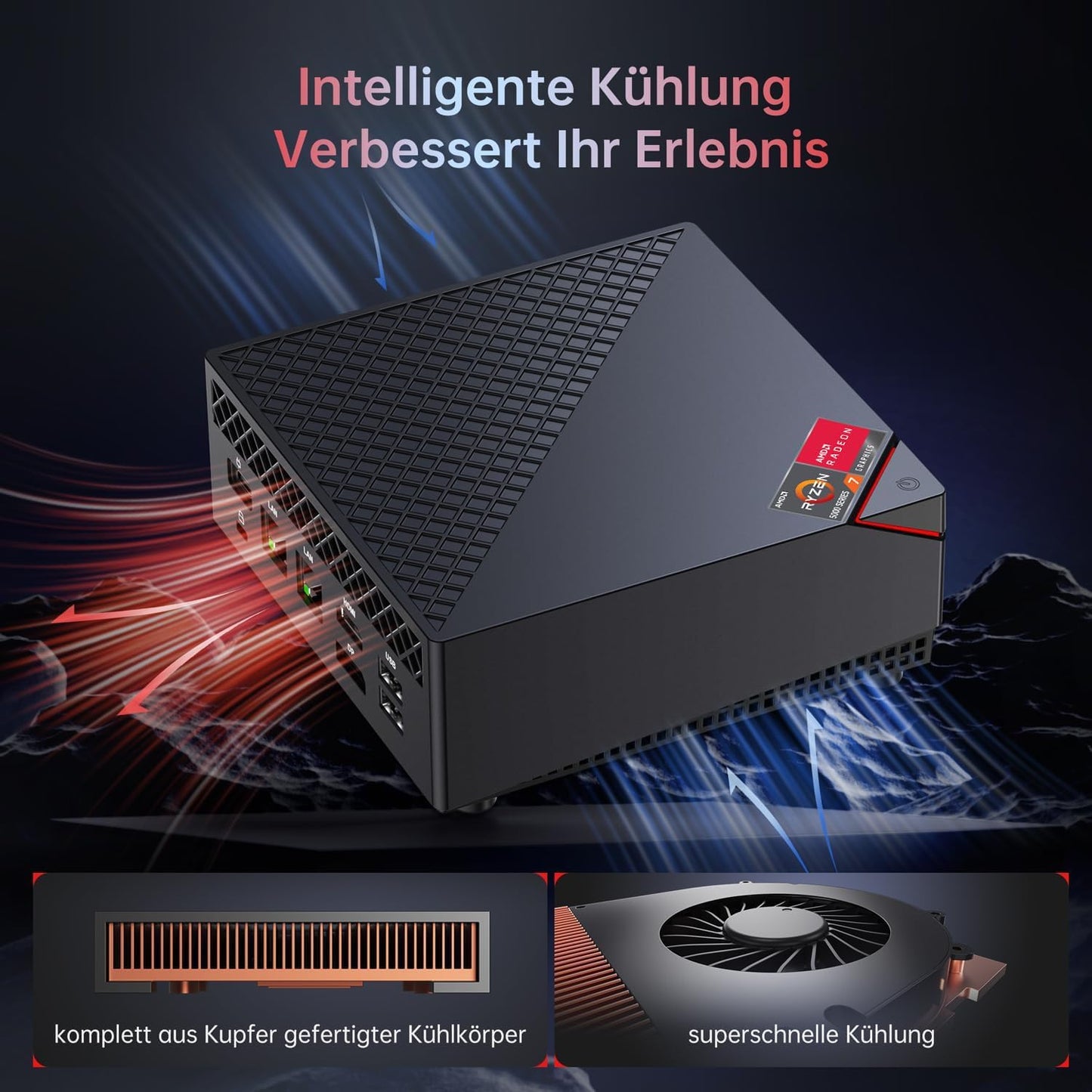 AM06 Pro Mini PC mit Ryzen 7 und 4K Unterstützung, AMD R7 5700U 32GB DDR4/1TB M.2 SSD