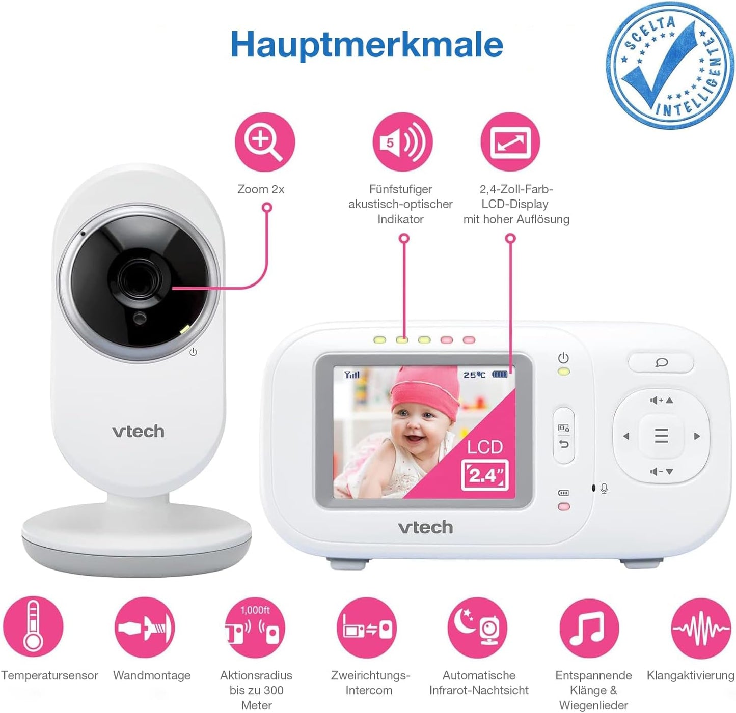 Babyphone mit Display und Nachtsicht, VM320 2.4" Video