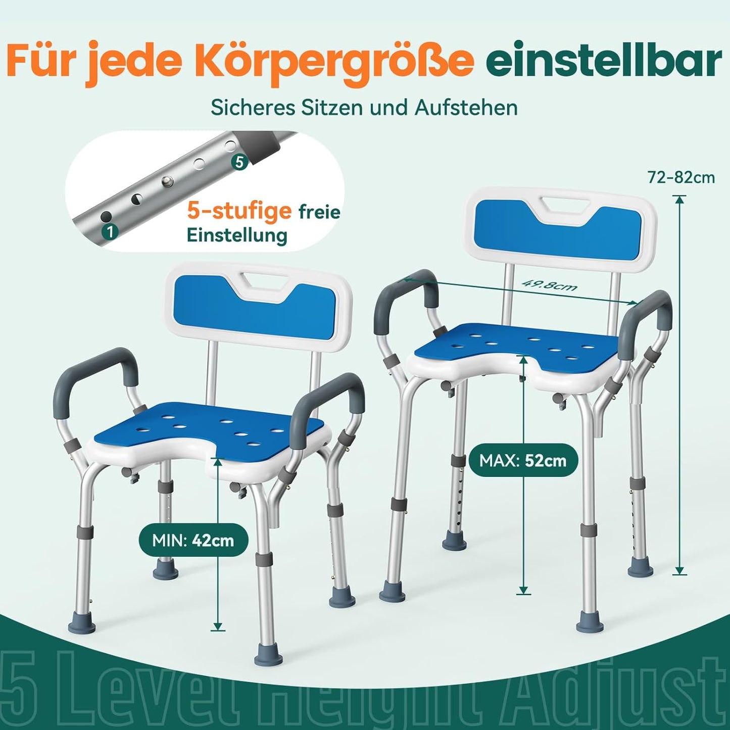Höhenverstellbarer Duschstuhl mit Rückenlehne, LC03