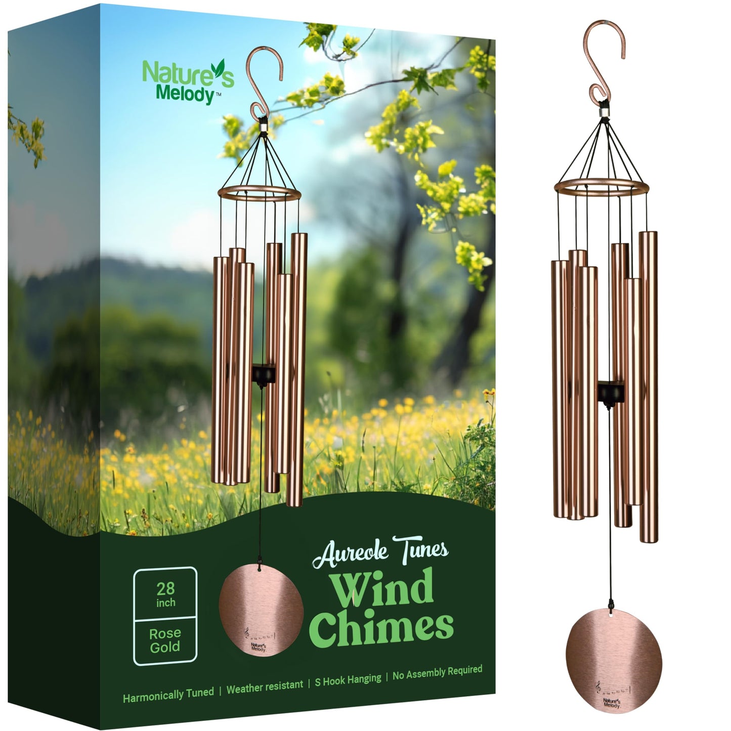Aureole Tunes Outdoor-Windspiel mit 6 Röhren, 80 cm Rosegold