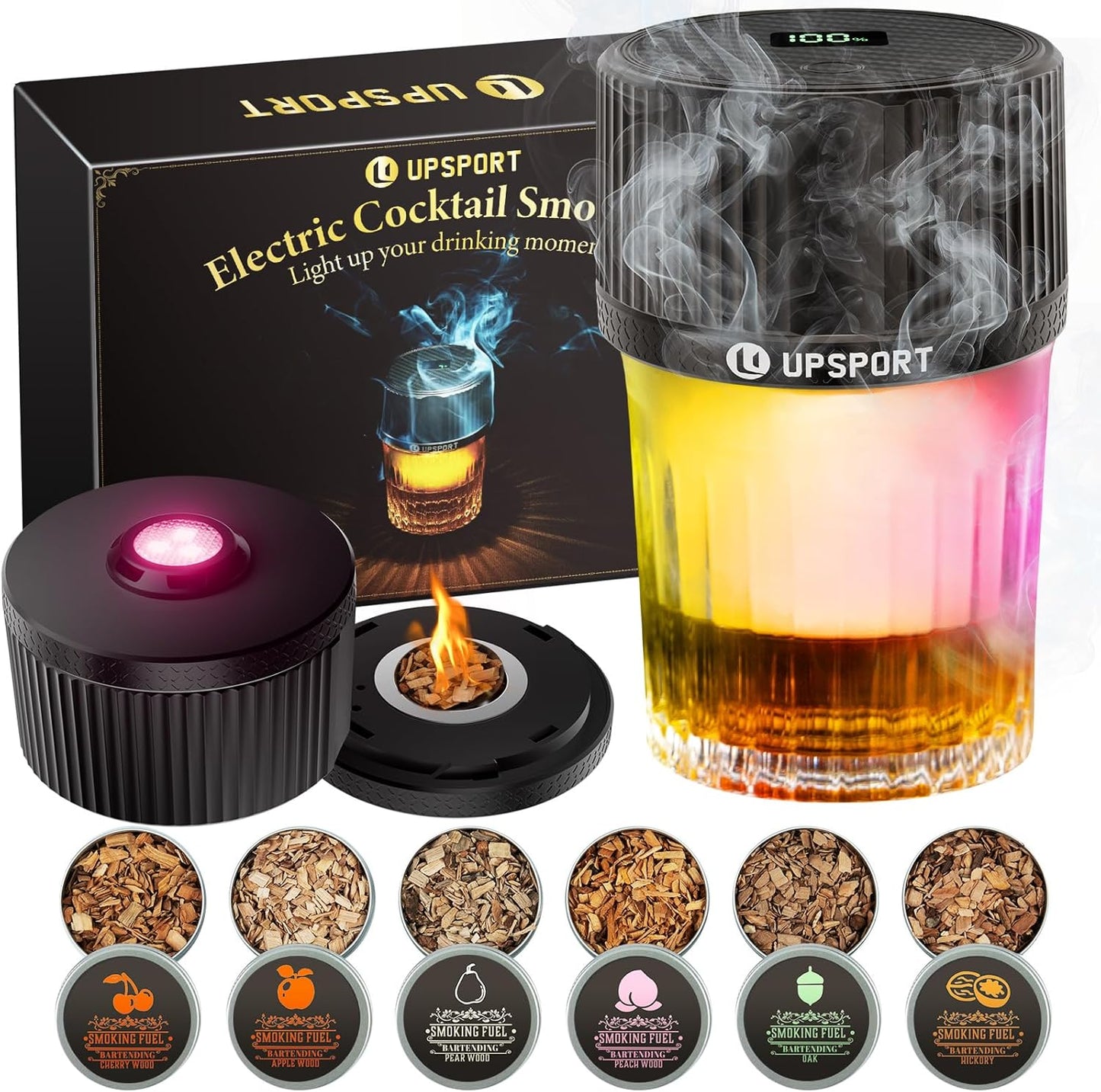 Elektrisches Cocktail-Smoker-Set mit 4 Lichtmodi