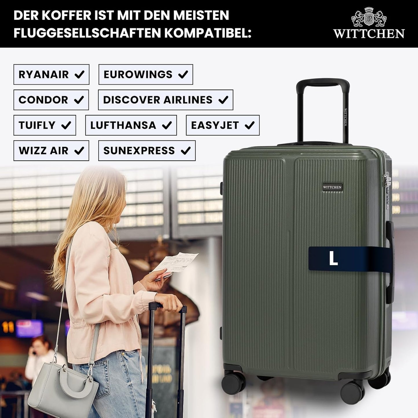 Mittelgrosser Hartschalenkoffer 67,5 cm mit Zahlenschloss, Khaki Mittlerer Koffer - L