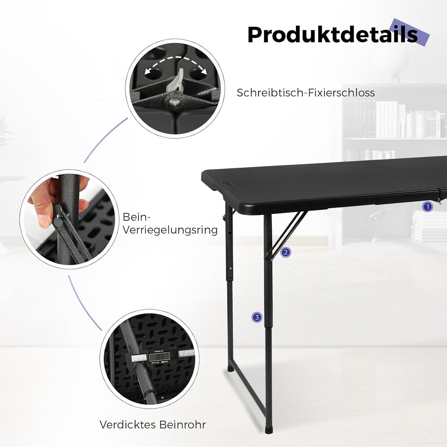 Höhenverstellbarer Klapptisch, Schwarz
