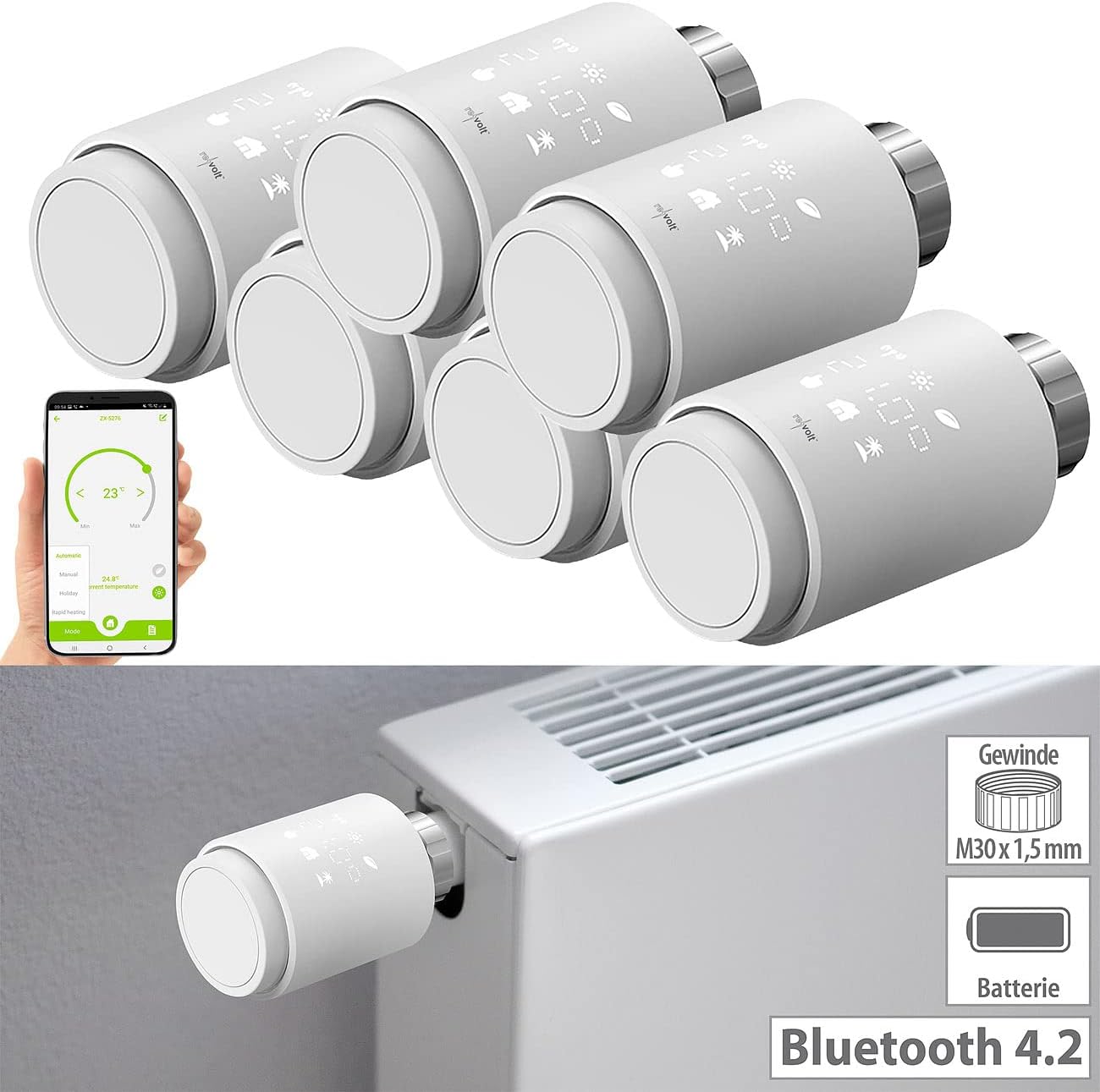 Heizkörper-Thermostate, Bluetooth & App rund, 6er- Set