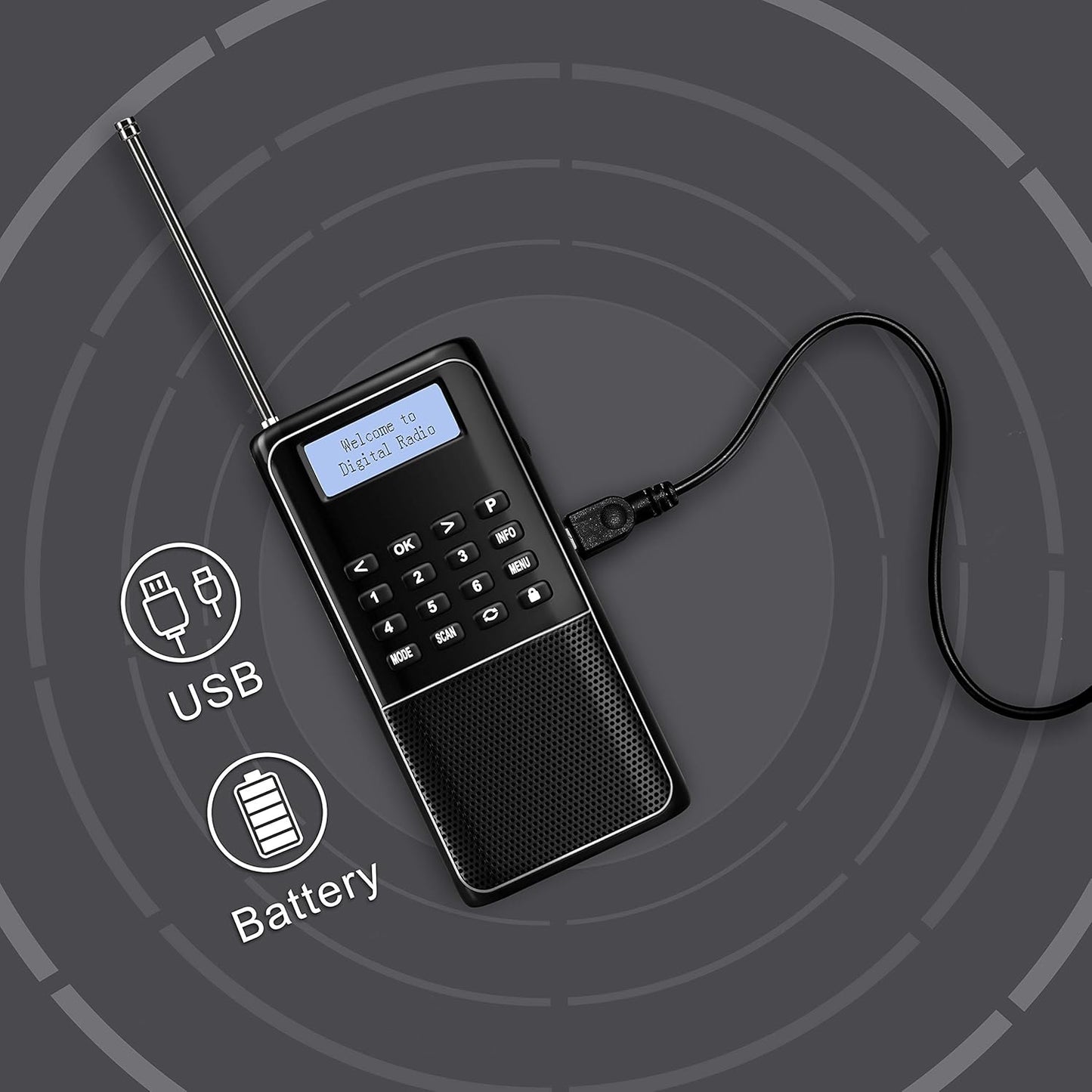 Tragbares DAB-Radio RD23, Schwarz