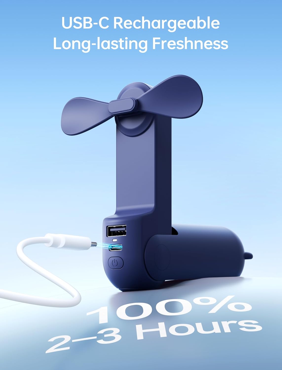3-in-1 Mini Handventilator mit Powerbank & Taschenlampe, Blau