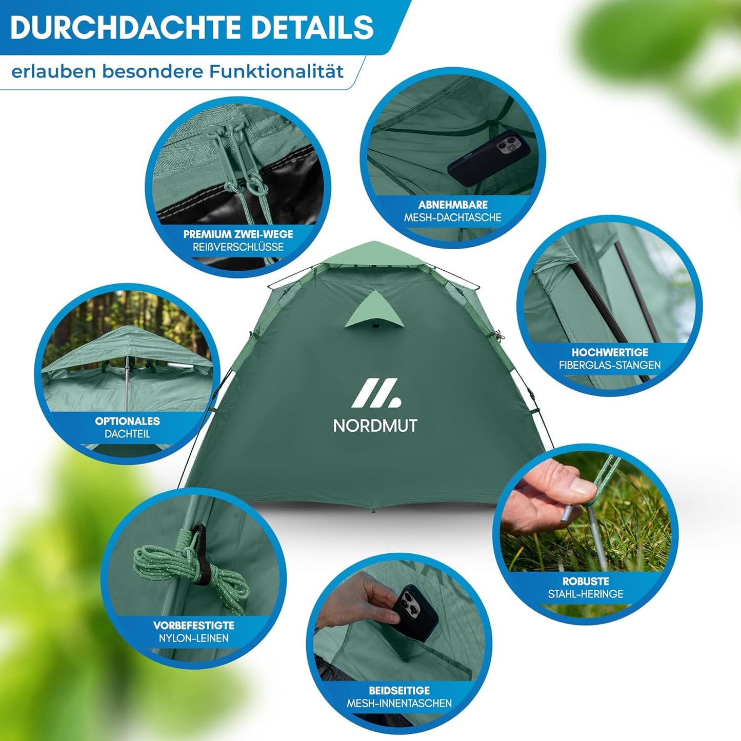 Pop Up Wurfzelt für 2-4 Personen, wasserdicht & UV-Schutz, Grün