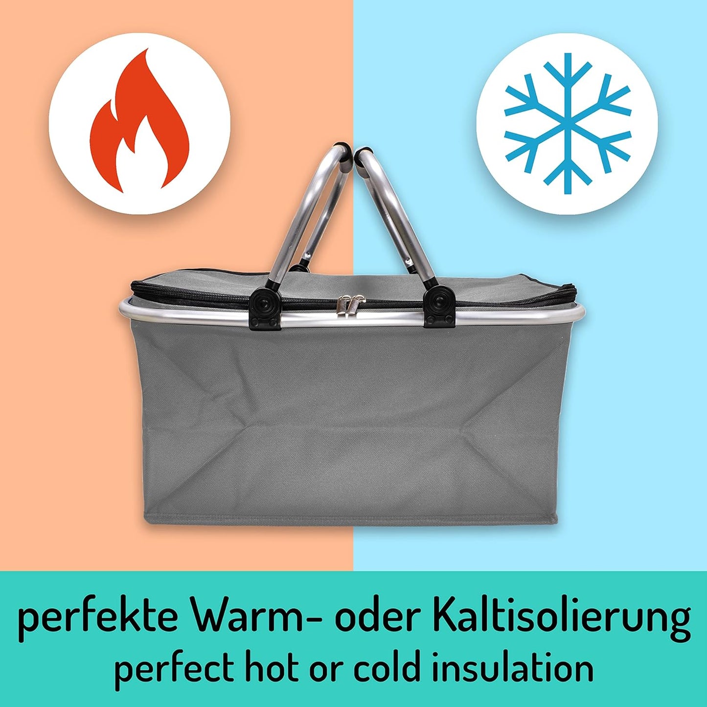 Faltbarer Isolier-Einkaufskorb, 4er-Set, Thermo - 4x Pack Grau