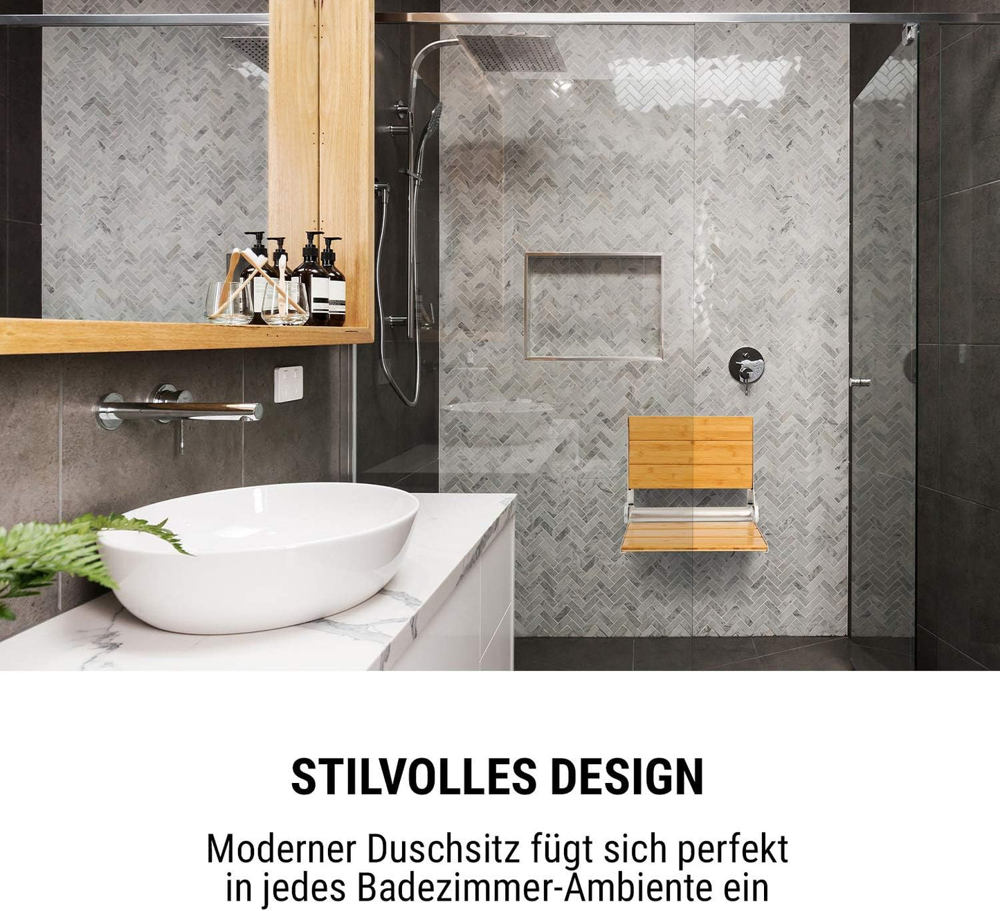 Klappbarer Duschsitz Arielle Deluxe mit Bambus-Sitzfläche, Arielle Deluxe, Braun
