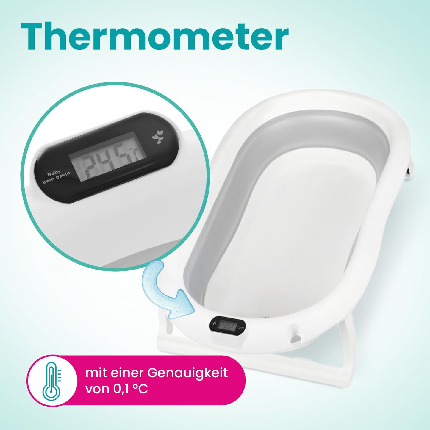Premium folding bathtub, Premium Grau (Badekissen, Thermometer) Faltbare Babybadewanne