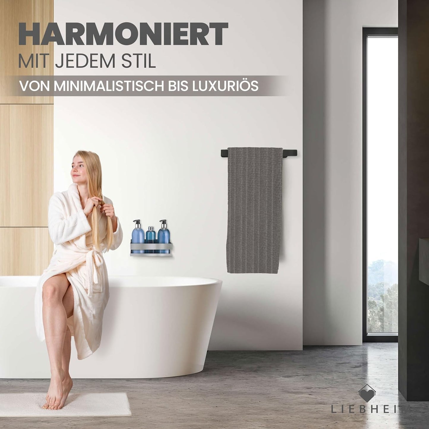 Handtuchhalter ohne Bohren, Aluminium Schwarz 40 Cm