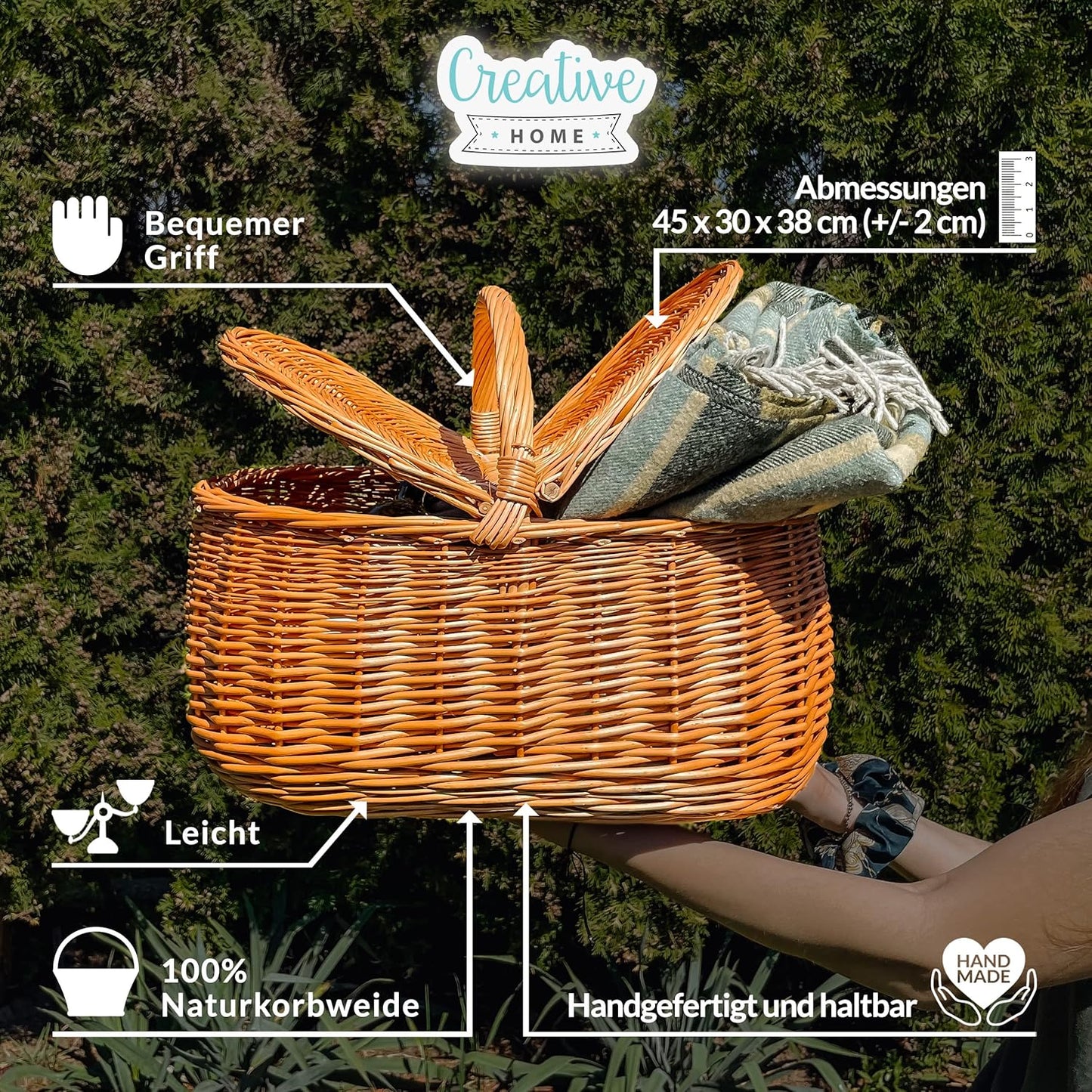 Grosser handgeflochtener Picknickkorb mit Henkel