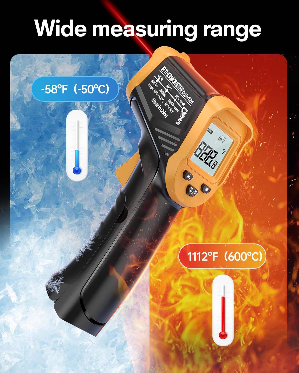 Digitales Infrarotthermometer mit Laser, 600°C Grundausführung