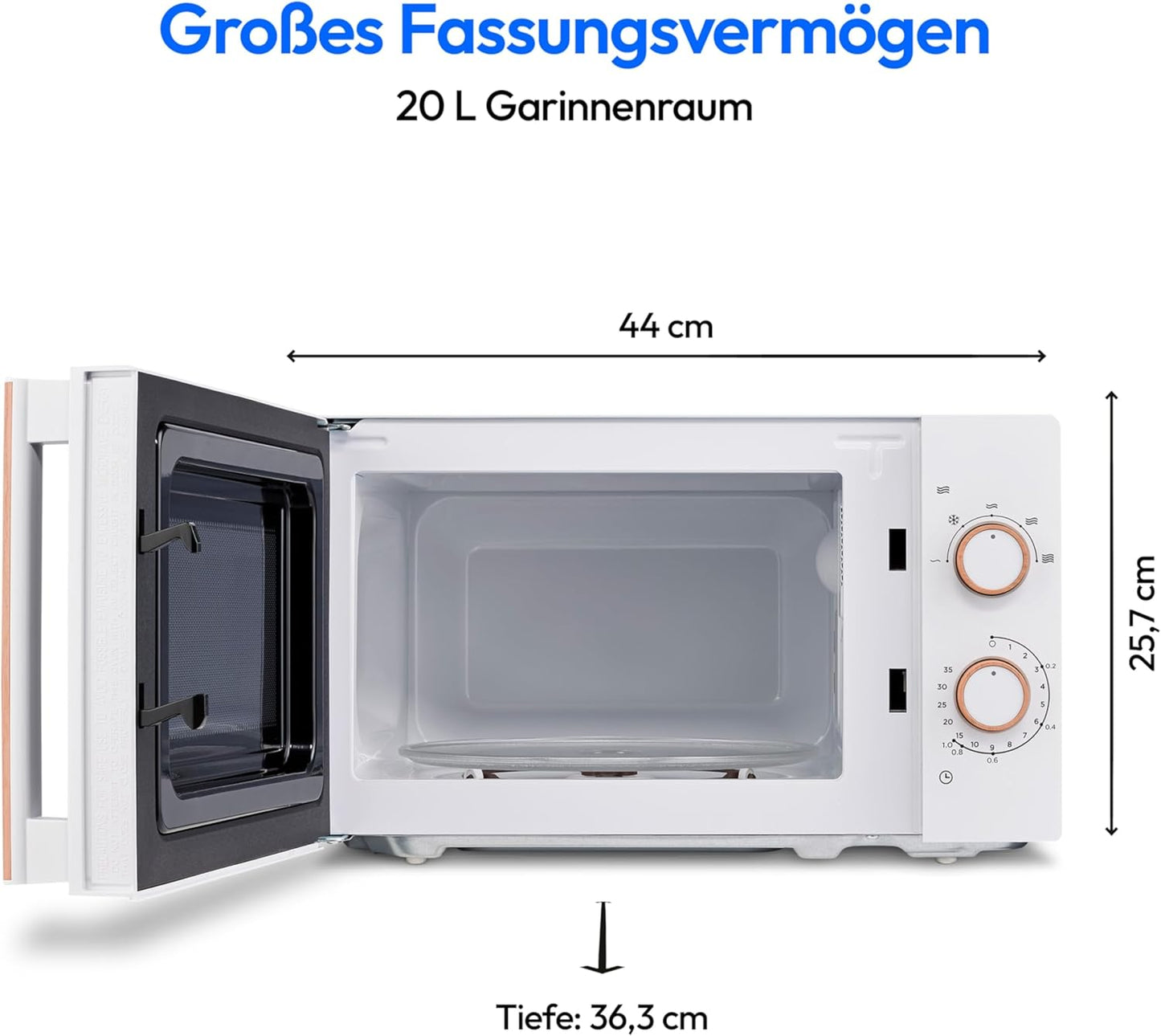 Solo-Mikrowelle MD 10596, Holzoptik, 20 Liter | 5 Leistungsstufen