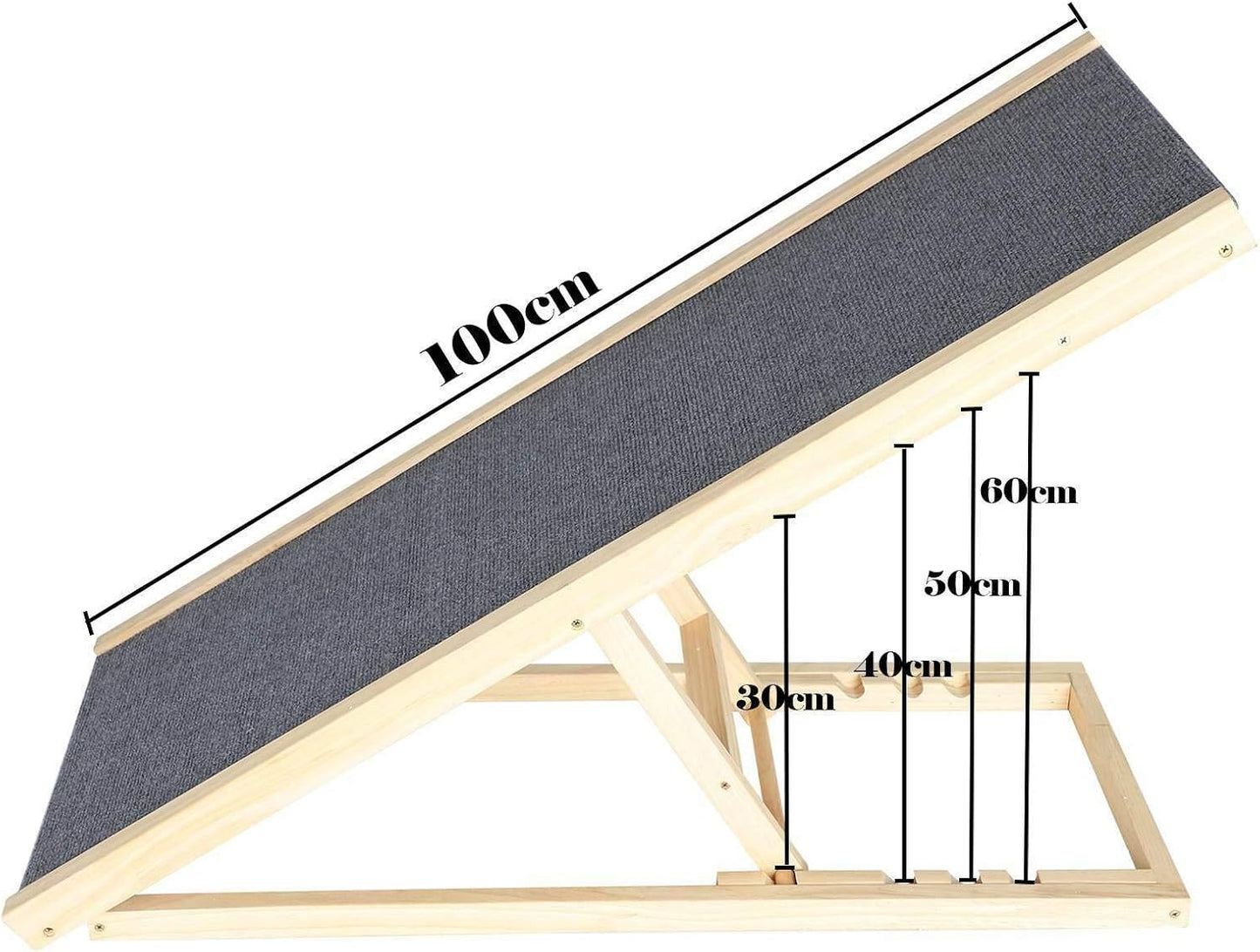 Klappbare Hundrampe – 4-fach verstellbar (30–60 cm), Anti-Rutsch, 100 cm x 40 cm x 30/40/50/60 cm