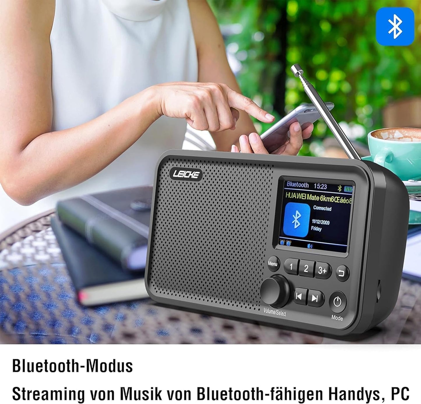 Tragbares DAB+ Radio mit Bluetooth, 2000mAh Akku