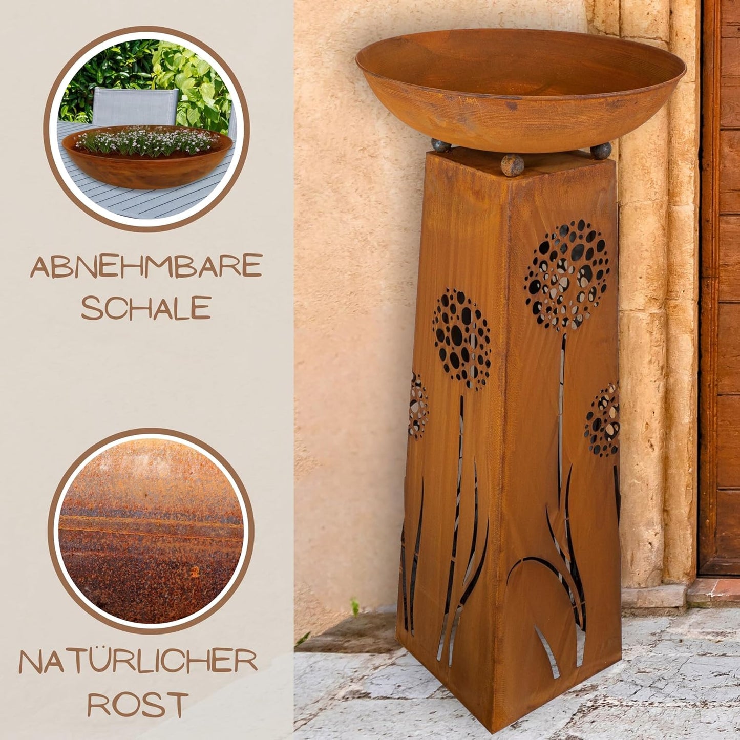 Pflanzsäule "Pusteblume", Mit Schale Ø 53 Cm
