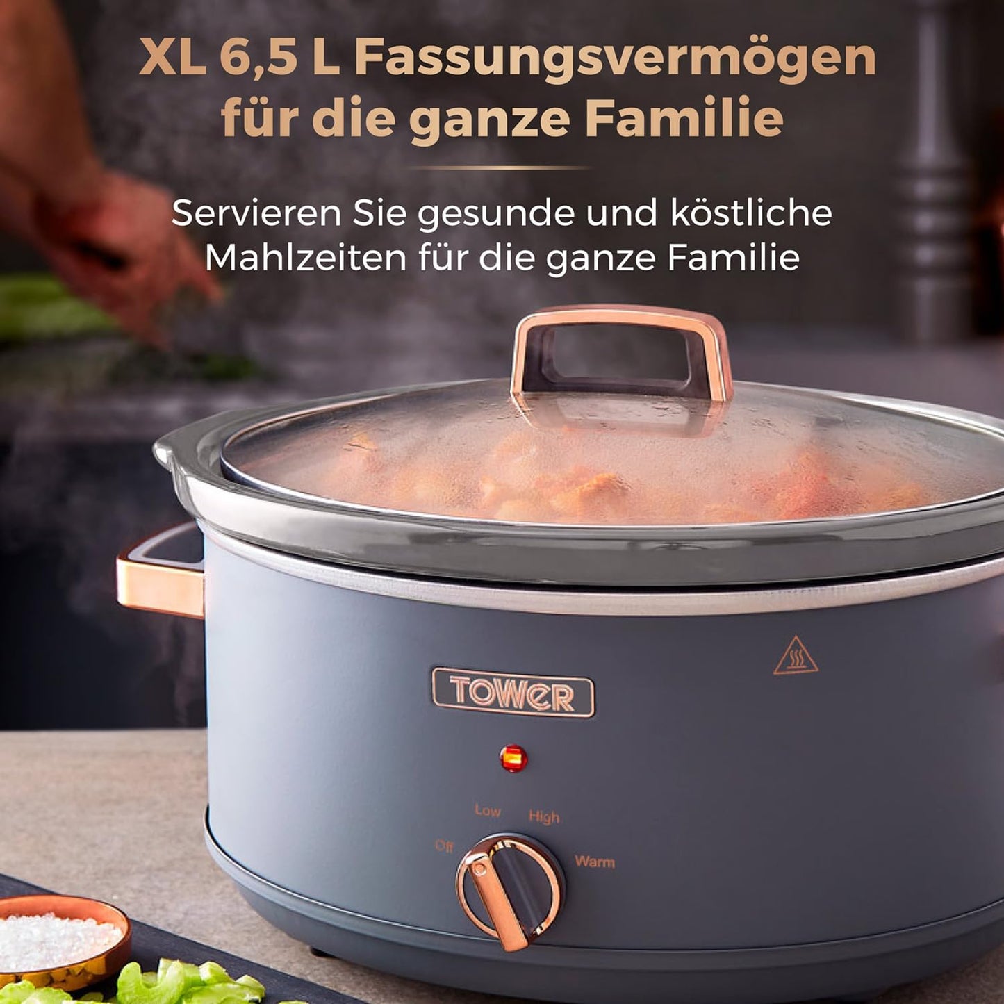 Schongarer mit 3 Wärmestufen, 6,5 l Slow Cooker Grau