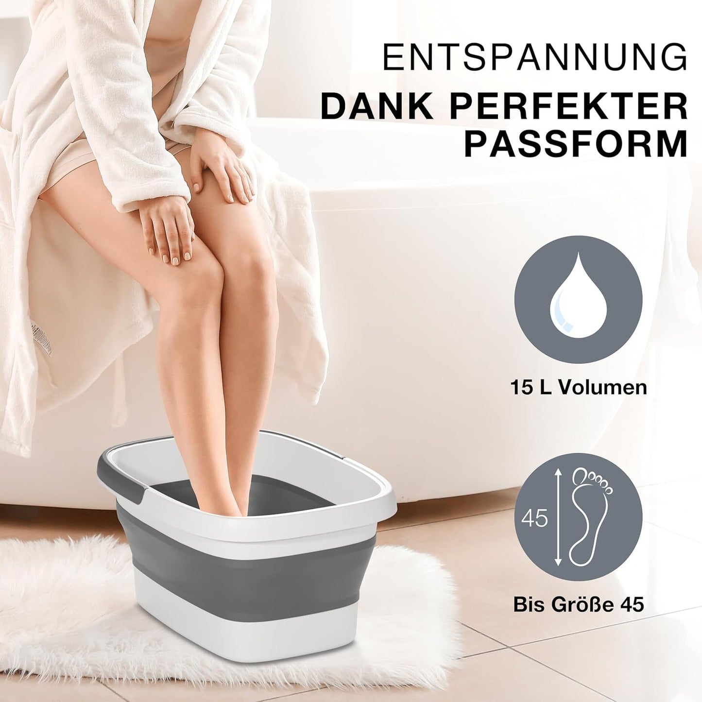 Faltbare Fussbadewanne mit Massage-Noppen, Grau/ Weiss