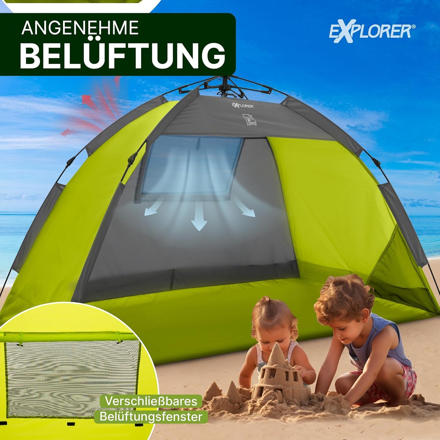 Automatik-Strandmuschel mit UV Schutz 80+, Automatik Grün