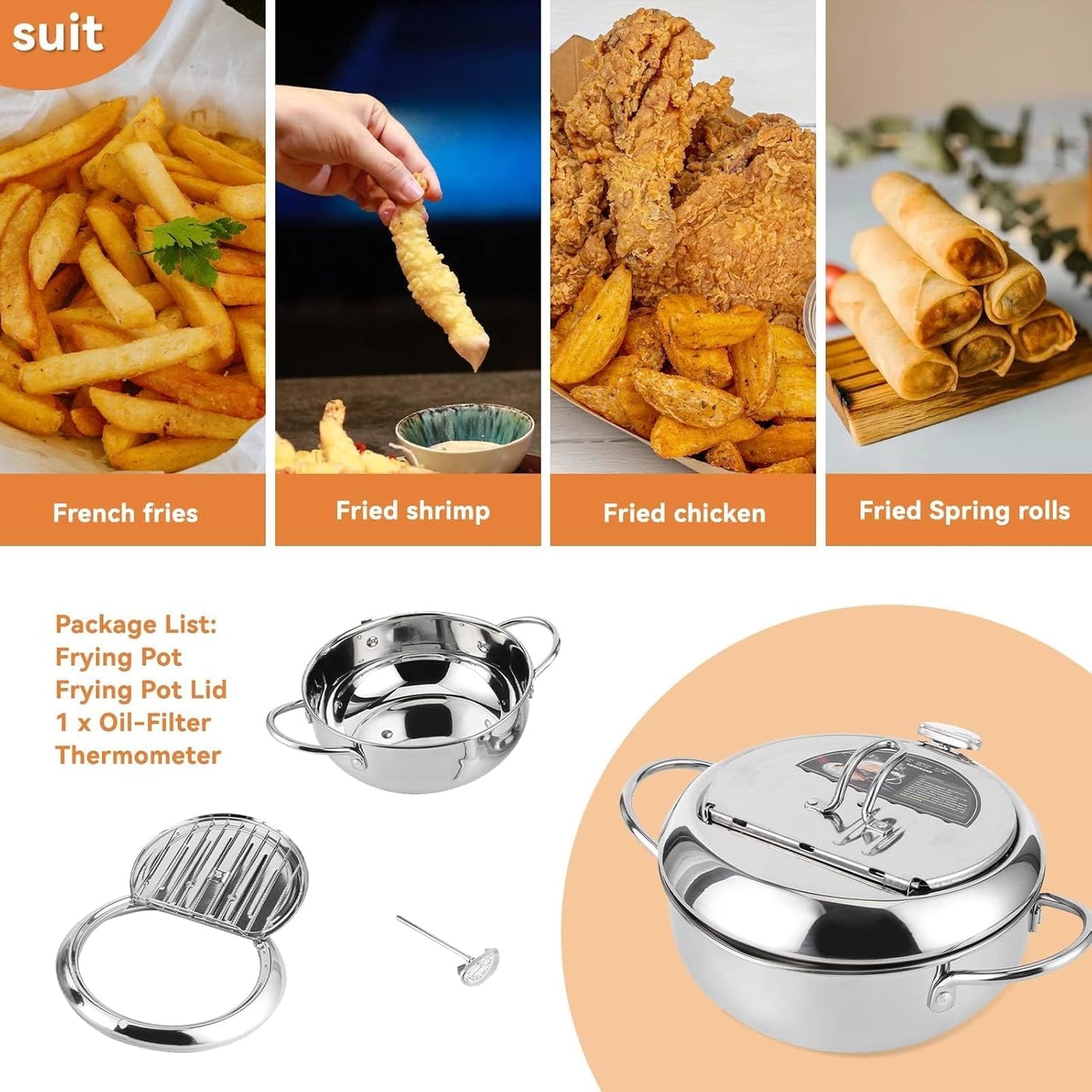 Japanischer Tempura-Frittiertopf mit Thermometer