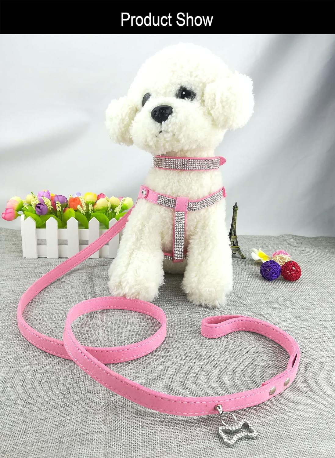 3-teiliges Geschirr-Set mit Hundehalsband, Geschirr und 120 cm Leine, L Rosa