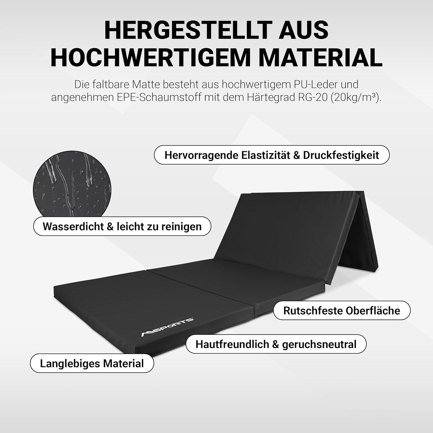 Klappbare Turnmatte, Schwarz 190 x 80 x 5 cm