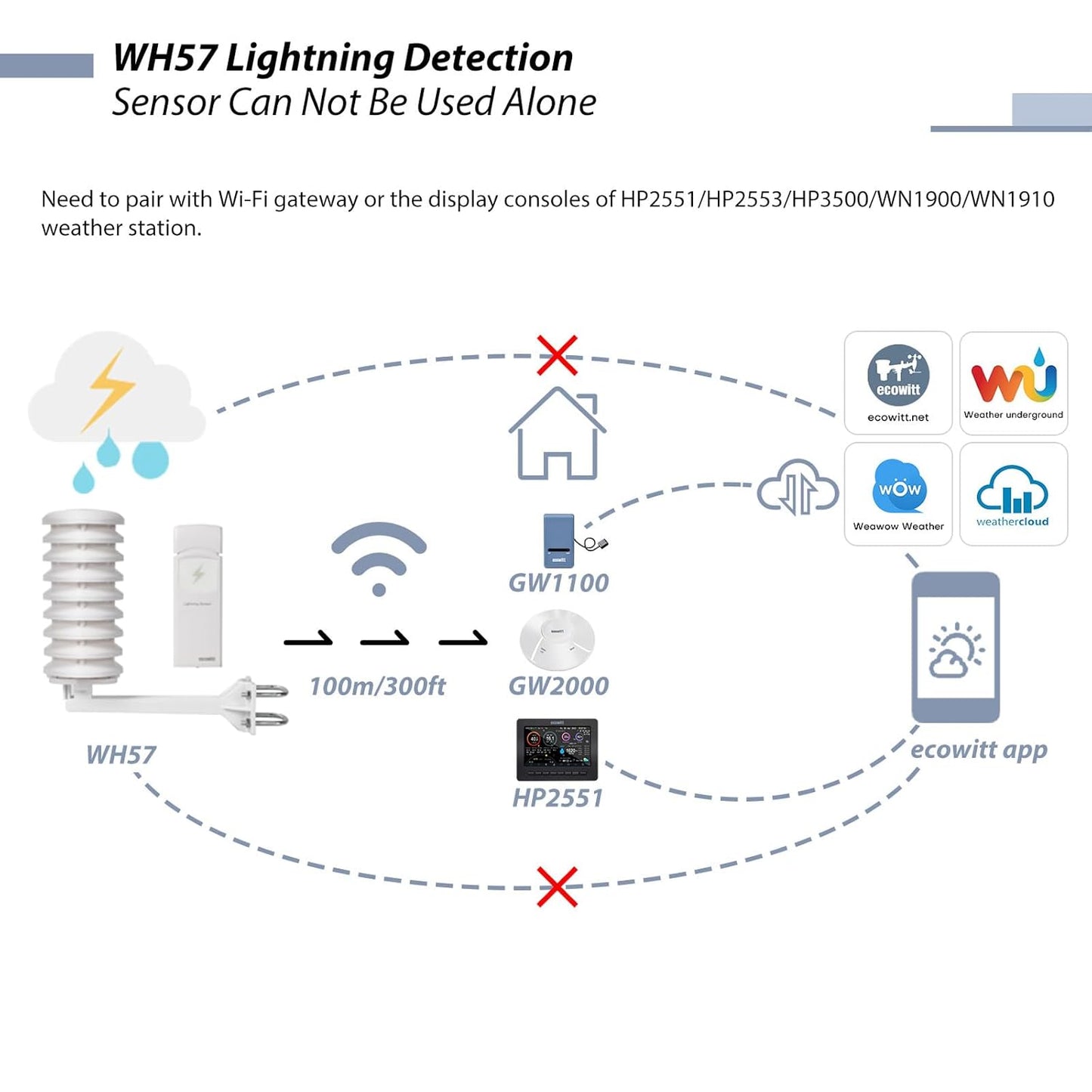 Drahtloser Blitzdetektor WH57 für Wetterstationen, WH57 Lichtdetektor