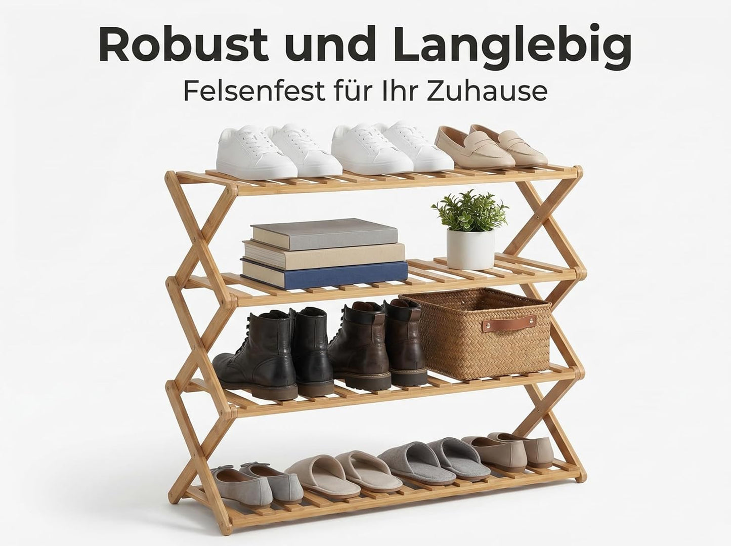 Bambus Schuhregal, klappbar (4-stöckig), 4-stufig