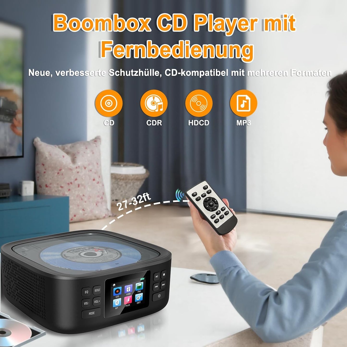 Tragbarer CD-Player mit Bluetooth, CD-HC030-Schwarz
