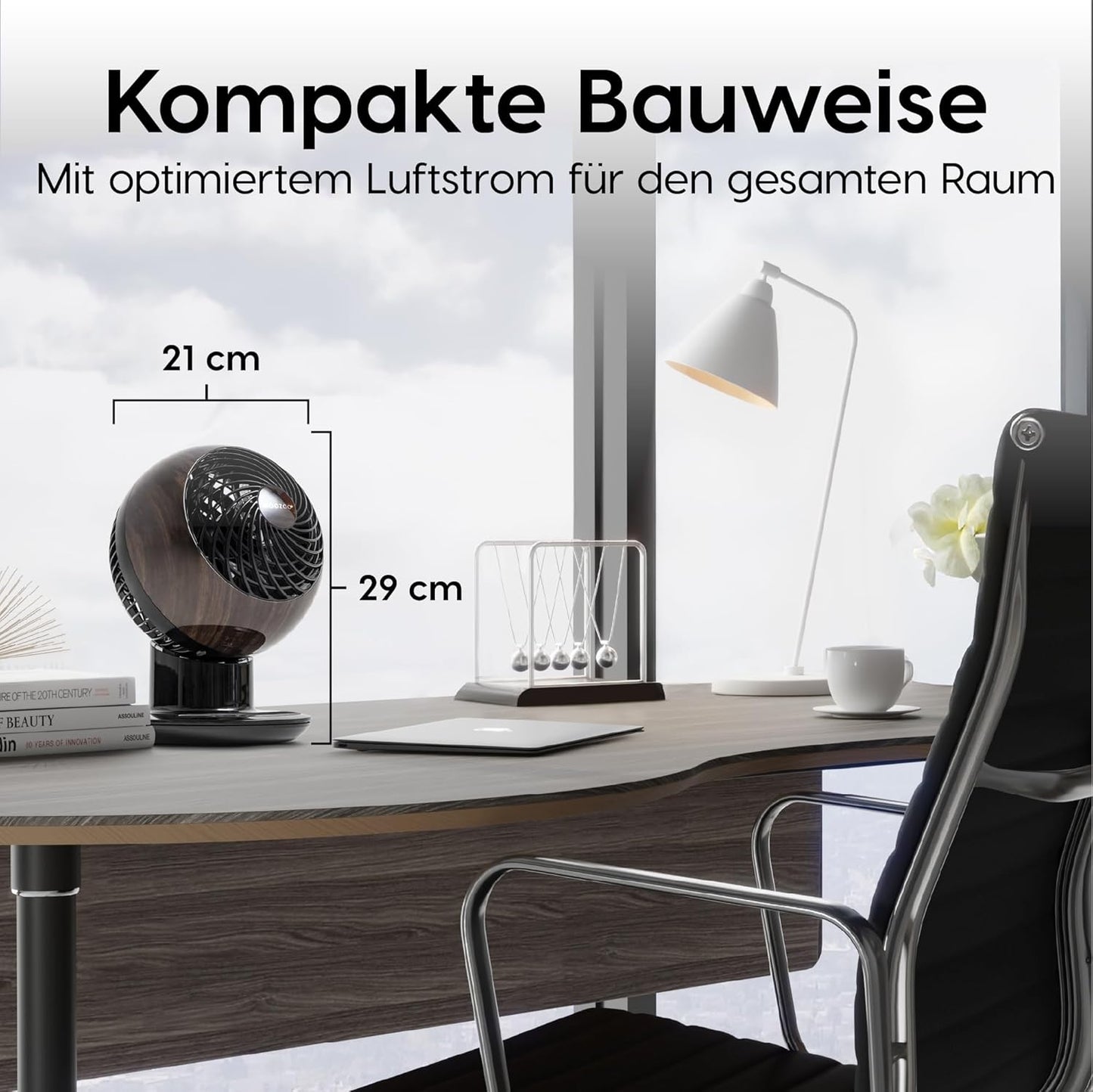 Tischventilator PCF-SC15T mit Fernbedienung, oszillierend, Schwarz Holz Fernbedienung/30m²