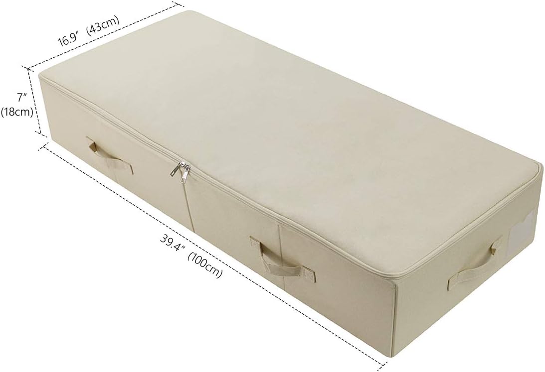 Unterbett Aufbewahrungsbox mit Deckel und Griffen, 100*43*18cm Beige